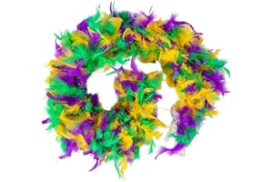 Ecmln Mardi Gras Feather Boas Mardi Gras Accessories for Women 2 Yards 44 gram Colorful Turkey Mardi Gras Boa Feathers DIY Craft Home Party Prom Mardi Gras Decorations Feather Scarf