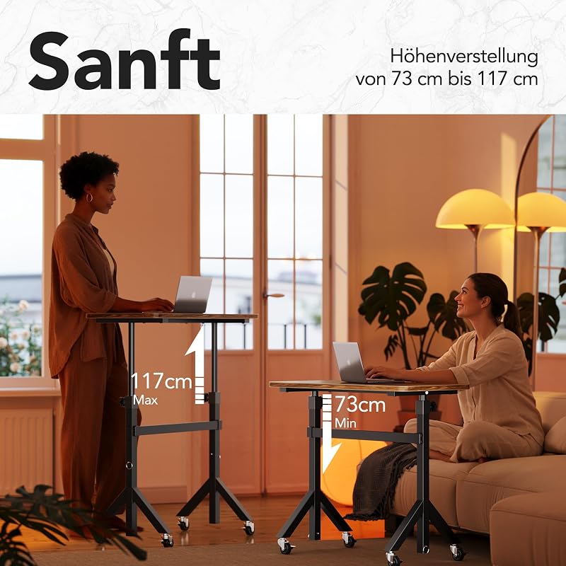 Höhenverstellbarer Schreibtisch 80 x 40cm mit Rollen