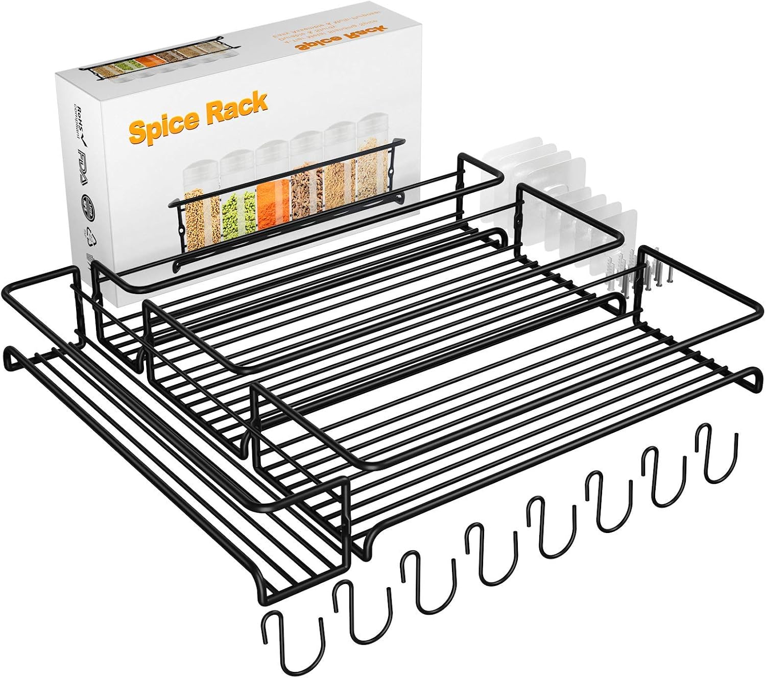 GEEDIAR Gewürzregal - 4er 2 Größen hängend lang Wand metall