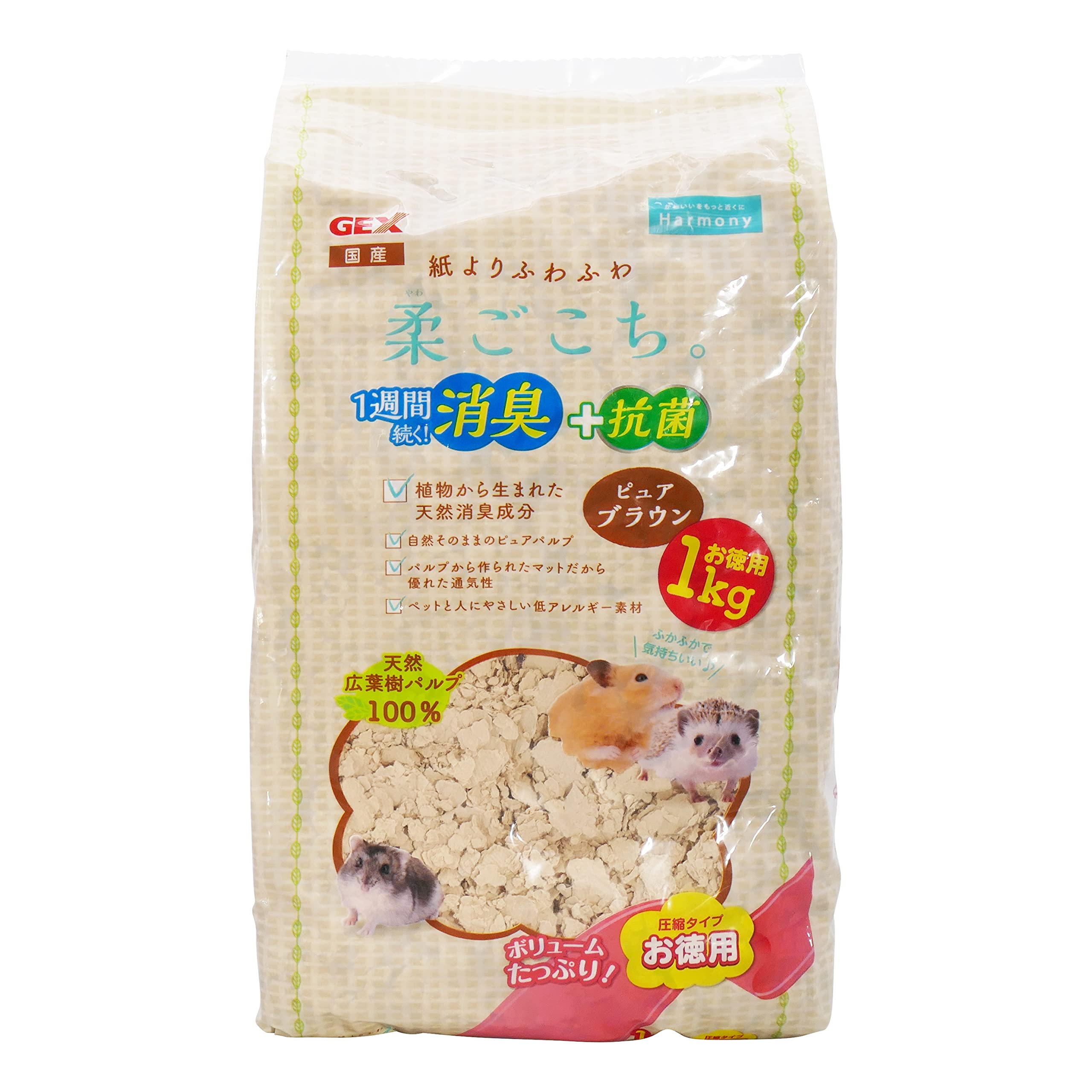 ジェックス GEX 柔ごこち ピュアブラウン 1kg ブラウン パルプマット 天然広葉樹パルプ100% 消臭+抗菌 床材 ハムスター・小動物用商品画像