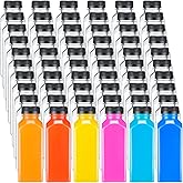 200 Pcs Plastic Juice Bottles with Caps Square Empty Clear Water Bottles Bulk Drinking Beverage Containers Reusable Empty Juicing Refillable PET Flasks with Lids for Drinks Smoothie(12oz,Black)
