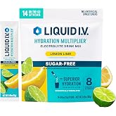 Liquid I.V. Sugar Free Hydration Electrolytes, Lemon Lime, 14 Count | Scientifically Formulated | Clinically Proven Hydration | Zero Sugar | No Artificial Sweeteners | Non-GMO | Powder Drink Mix