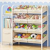 Fixwal Toy Storage Organizer with Fabric Drawers and Bookshelf, 3 Shelves Kids Bookshelf for Nursery with Storage Toy Bins, for Playroom, Living Room