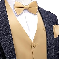 Barry.Wang Mens Gold Formal Suit Vest V-neck Slim
