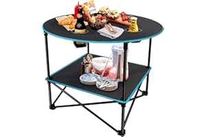 LESES Folding Camping Table Portable Picnic Table Tailgating Table with 4 Cup Holders and Storage Bag for Fishing，Beach，Outdoors，Picnic and Hiking (Black&Blue)