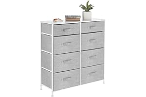 mDesign Tall Steel Frame/Wood Top Storage Dresser Furniture Unit with 8 Slim Removable Fabric Drawers, Large Bureau Organizer for Bedroom, Living Room, Closet - Lido Collection, Gray, Pack of 1