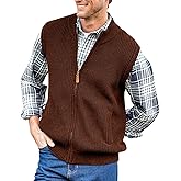 Ryannology Mens Full Zip Up Sweater Vest Knitted Cardigan Slim Fit Casual Warm Sleeveless Outerwear with 2 Pockets