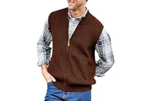 Ryannology Mens Full Zip Up Sweater Vest Knitted Cardigan Slim Fit Casual Warm Sleeveless Outerwear with 2 Pockets