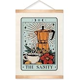 HEYJEEPER THE SANITY Tarot Card Wall Art,14x18inch Coffee Pot and Floal Canvas Poster with Wood Frame,Boho Wall Decor for Coffee Shop,Cafe Bar,Kitchen,or Office(Sanity)