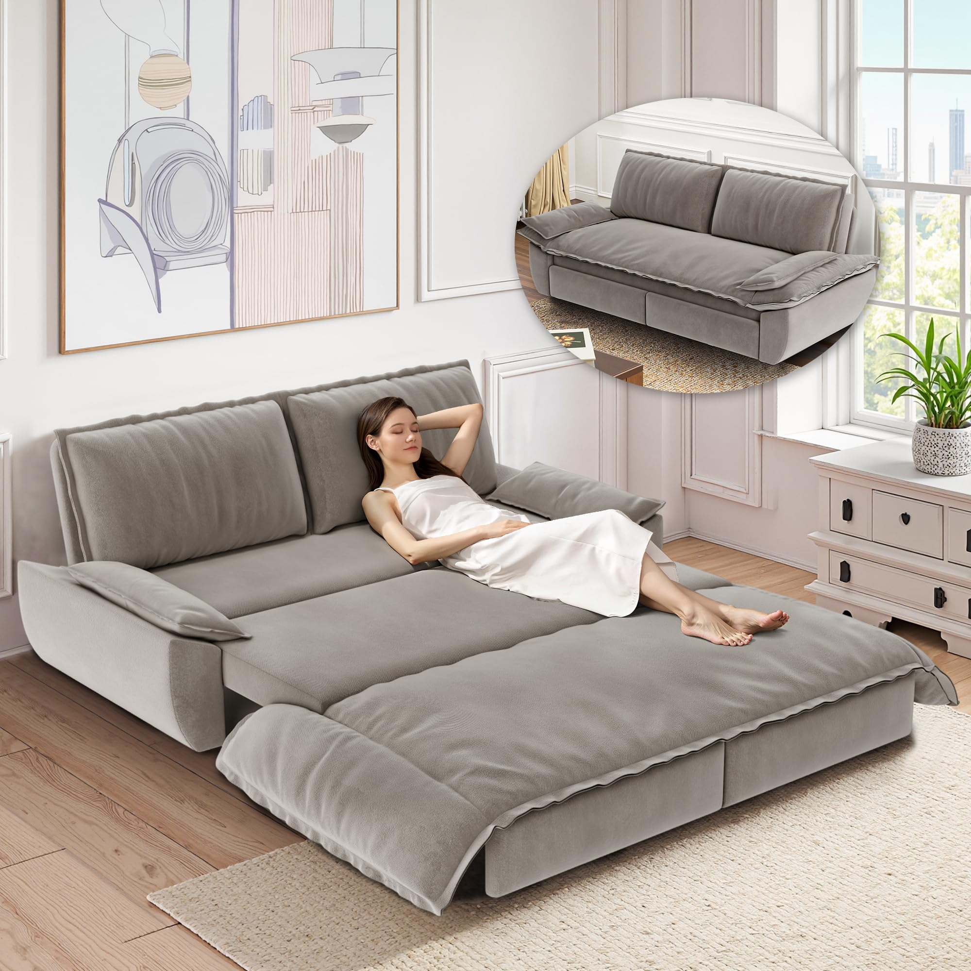 Photo 1 of *missing hardware*Lyngins Queen Size Sleeper Sofa Bed, 73.2 Inch Pull Out Couch Velvet Loveseat Sofa Bed, 3 in 1 Convertible Queen Couch Beds for Apartment?Bedroom, Living Room, Light Gray