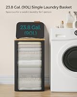 SONGMICS 90L Laundry Basket with Lid Large Collapsible 42x32x70.5 cm Ink Black view 3