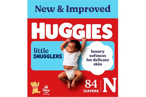 Huggies Little Snugglers Newborn Diapers, 84 Count | Newborn Essentials, Blowout Protection, Leakproof Protection, Luxury Softness, FastAbsorb System, Hypoallergenic