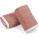 Cleanbear Hand Towels for Bathroom with Herringbone Stripes, Decorative Hand Towel Set, 100% Cotton, 13 x 28 in (2, Light-Coral)