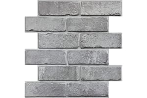 COMSTICKC 10 Pcs 3D Faux Brick Wall Panel Peel and Stick Wall Tiles -12"X12" Small Size Thin PVC Gray Brick Self Adhesive Wall Tiles for Interior Wall Decor Farmhouse Decor
