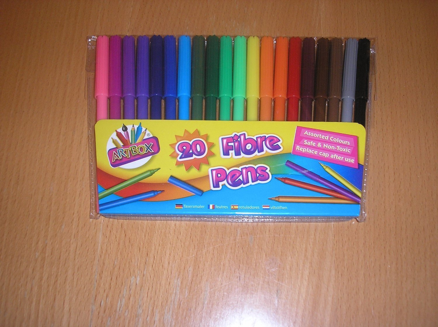 Artbox 20 fine tip fibre colouring pens - pack of 20 assorted colours