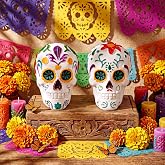 Novabright 2 Pcs Day of The Dead Sugar Skull Decor, Skull Resin Figurine | Día De Los Muertos Decor, Altar Ofrenda Decor, Mexican Floral Skeleton, Home Table Centerpiece, Gothic Halloween Party Supply