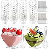 Coloch 100 Pack Plastic Mini Dessert Cup with Spoon for 4 oz Dessert/2.7 oz Liquid, Clear Parfait Appetizer Cup Heart-shaped Small Serving Bowl for Party, Buffet, Valentine's Day, Wedding