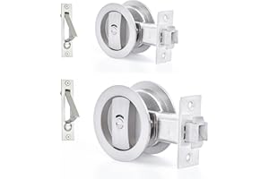 Dontay 2 Pack Pocket Door Lock, Color Coded Indicators, Privacy (Bed/Bath) Handles Latch, 2-3/8" Backset, Hardware for 1 3/8” to 2 3/16” Thickness Door (Including Edge Pull, Brushed Nickel, Round)