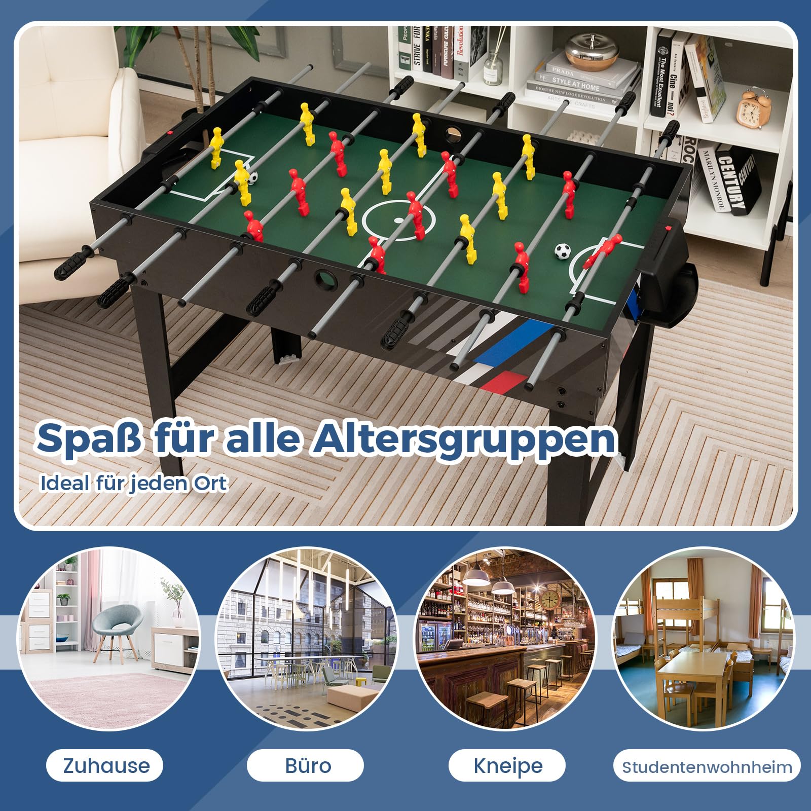 COSTWAY Multi Spieltisch, 4 in 1 Tischkicker mit Billard, Hockey, Tischtennis, Multifunktionstisch Tischfußball mit Zubehör, Kickertisch für Spielzimmer, Party, Bars, 125 x 97 x 83 cm (Schwarz) 8
