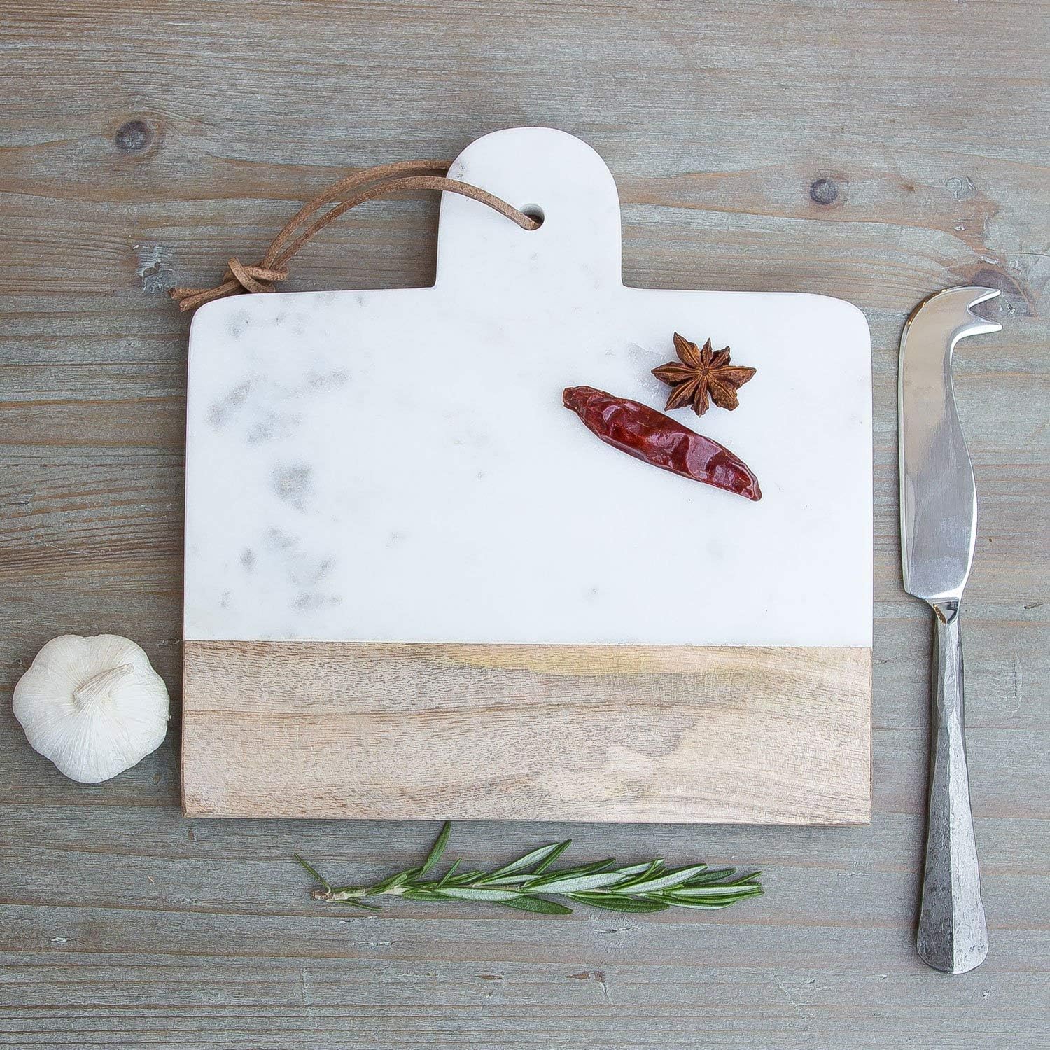 Marble and Mango Wood Cheese Platter | Marble Cheeseboard | Cheese Board | Contemporary | White Marble | Marble Cutting Board