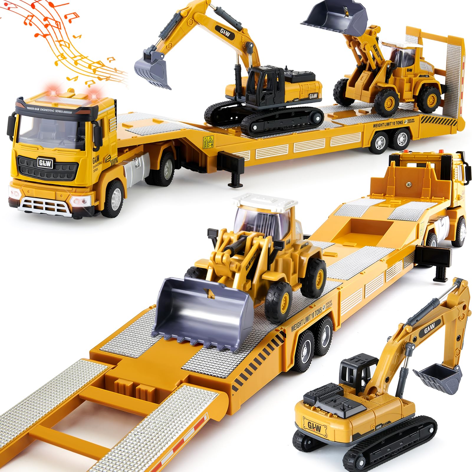 G.C Construction Truck Toy for 3 4 5 6 7 Year Old Boys Kids Excavator Bulldozer Set, 1:40 Alloy Construction Vehicles with Lights and Sounds Construction Cars Toys for 3+ Year Old Boys Gifts