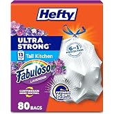 Hefty Ultra Strong 13 Gal Kitchen Trash Bags, Fabuloso Lavender, 80ct | 13G Tall White Trash Bags with Drawstrings for Kitchen and Home Use, Resists Leaks, Punctures, Rips, Continuous Odor Control