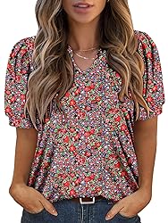 KISSMODA Women's Tunic Tops Casual V Neck Short