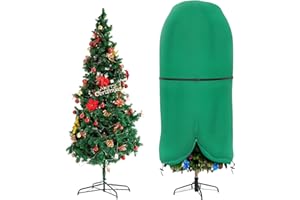 DUDSOEHO Upright Christmas Tree Storage Bag with Adjustable Straps, Xmas Tree Cover with Zipper & Drawstring for up to 9 Foot Artificial Tree Standing with Ornaments, Dustproof - Green