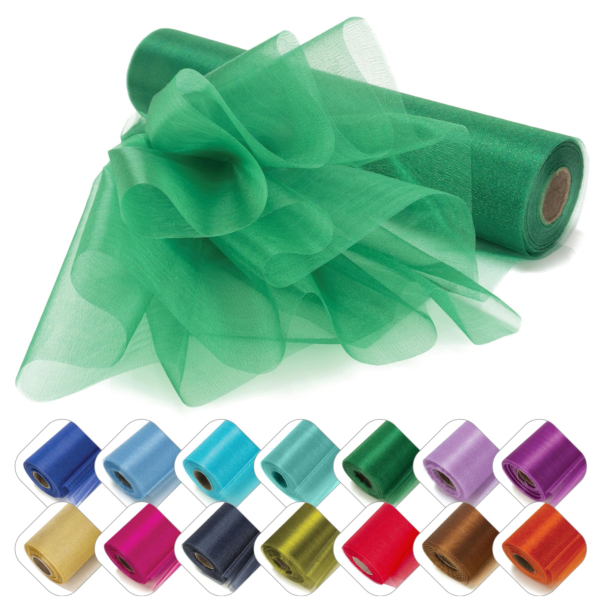Personalize Pro 29cm x 25m Organza Sheer Fabric Roll | Elegant Decorative Cloth for Weddings, Special Events, Ribbons, Dress Accents, Chair Bows, Table Runners, Party Favors & Crafting | Hunter Green