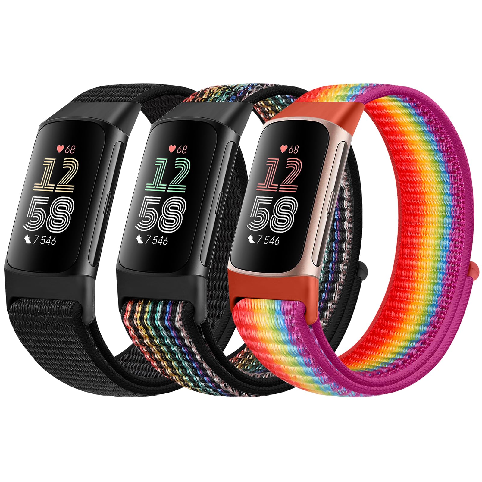 Photo 1 of 2pcs only----AVOD Sport Loop Nylon Watch Bands Compatible with Fitbit Charge 6/Charge 5 for Women Men, Adjustable Breathable Replacement Soft Nylon Loop Wristband for Fitbit Charge 6/Fitbit Charge 5