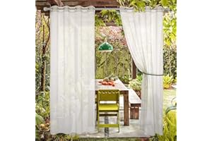 MIULEE Waterproof Sheer Outdoor Curtains White Drapes Grommet Voile Curtain Set of 2 Panels for Porch, Pergola, Cabana，Gazebo