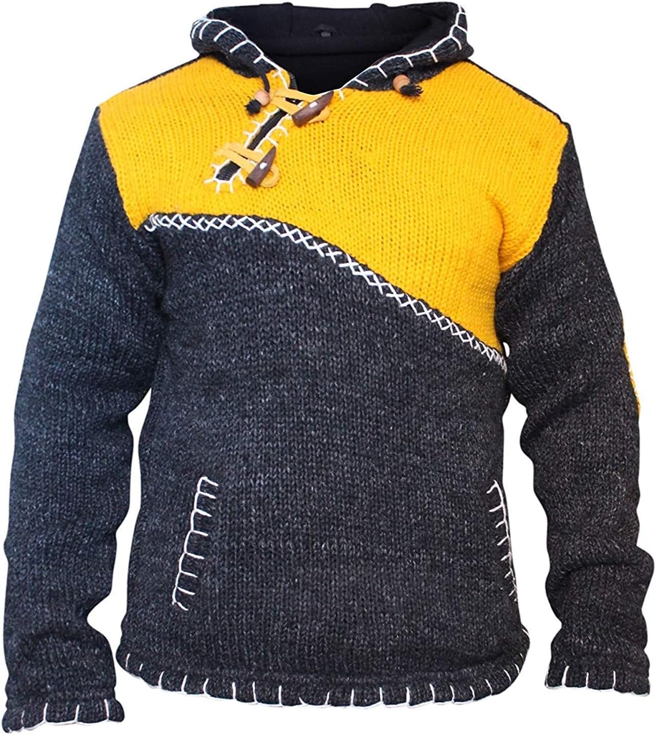 Cross Zipped Neckline Super Warm Jumper Style Pullover,Hippy Boho Woolen Hoodie