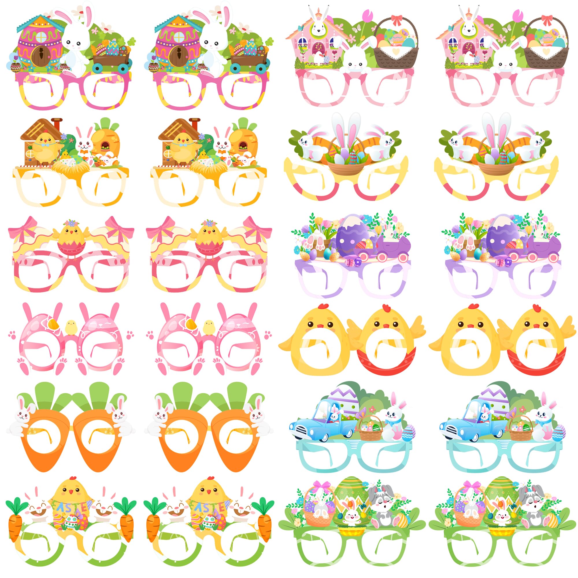 Huxolynifty Easter Paper Glasses - 24 Pcs Easter Party Paper Eyeglasses, Spring Easter Theme Paper Party Glasses for Easter Photo Booth Props or Easter Birthday Decorations Supplies