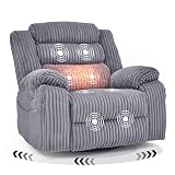 SINCRUMI Power Swivel Rocker Recliner Chair for Adults with Massgae and Heat, USB and Type-C Charging Port, Infinite Position, Electric Glider Rocking Chairs for Living Room, Nursery, Grey