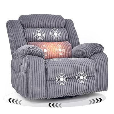 SINCRUMI Power Swivel Rocker Recliner Chair for Adults with Massgae and Heat, USB and Type-C Charging Port, Infinite Position, Electric Glider Rocking Chairs for Living Room, Nursery, Grey