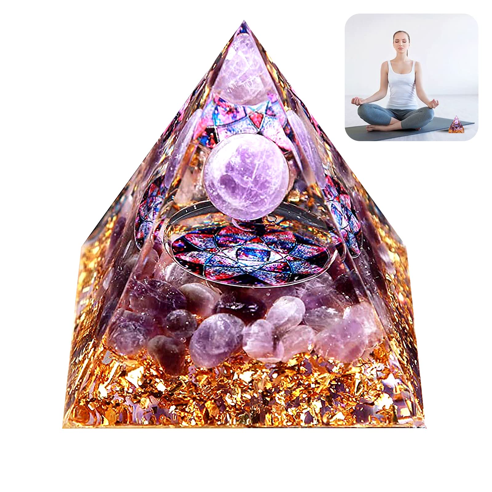 Orgonite pyramid, crystal pyramid, amethyst druse, amethyst chakra crystals ornament, spiritual chakra stones home textiles, reiki healing crystal ball meditation healing pyramid, spiritual gifts