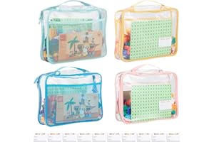 TRUELUX 4-Pack PVC Waterproof Toy Storage Bags（Label, 10 Memo Cards), Large 13.8" x 3.2" x 10" Clear Double Zipper Organizing Bags with Handle, Magnetic Tiles Blocks Board game Storage Organizer Case
