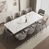 NessCarsti Extendable Dining Table for 6 to 10, Modern Sintered Stone Table | 62.9"-94.4" Adjustable, Heat &amp; Scratch Resistant Tabletop, Rectangular Space Saving Furniture for Kitchen/Dining Room, White