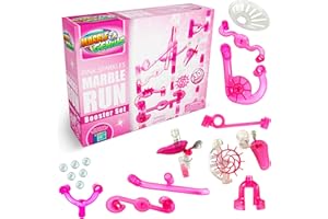 Marble Genius Marble Run Booster Set - 30 Pieces Total (10 Action Pieces Included), Construction Building Blocks Toys for Ages 3 and above, with Instruction App Access, Add-On Set, Pink Sparkles