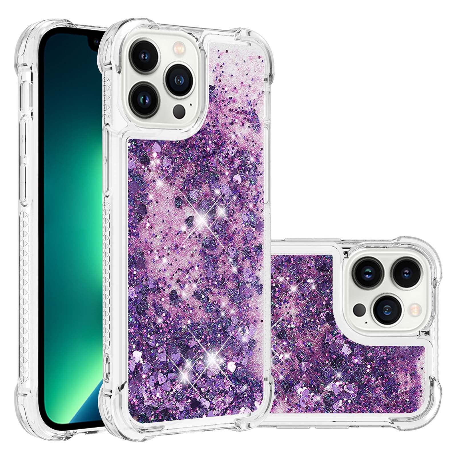 IMEIKONST Compatible with iPhone 15 Pro Glitter Case, Liquid Sparkle Quicksand Clear Transparent Sequin Girls Slim TPU Bumper Silicone Shockproof Cover for iPhone 15 Pro. Love Purple YBW