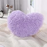 MOOWOO Fluffy Heart Pillow, Faux Fur Throw Pillow,Sherpa Plush Fluffy, Cute Soft Throw Cushion, Christmas Day,Valentines Day Decor for Home Bed Couch (Purple)