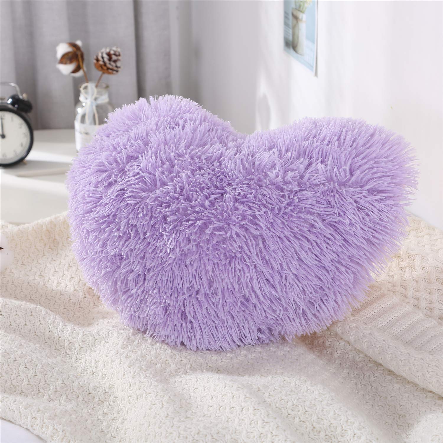 Moowoo 1pc Faux Fur Throw Pillow Sherpa Plush Fluffy Solid Color