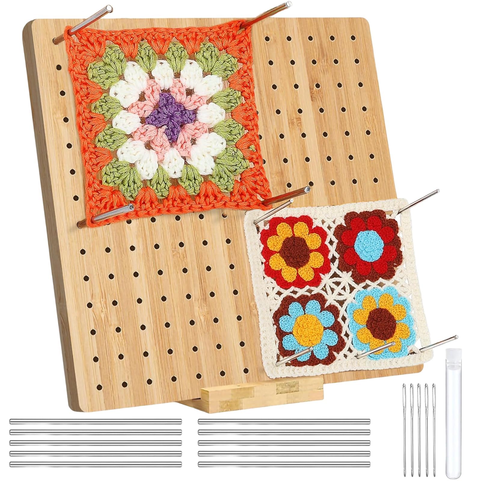 wodehahagou 18PCS 7.9inch Crochet Blocking Board and Pins Set - Granny Square Blocking Board - Crochet and Knitting Projects - Non-Foldable - Adults