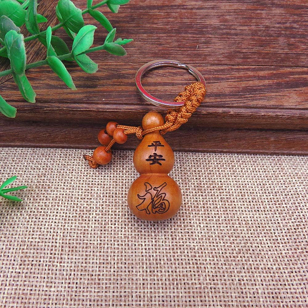 Feng Shui Wooden Chinese Feng Shui Wu Lou(Hulu) Gourd Keychain, Wooden Hulu - Office Bedroom Car Hanging Ornaments Decoration Ward Off Evil Protect Peace