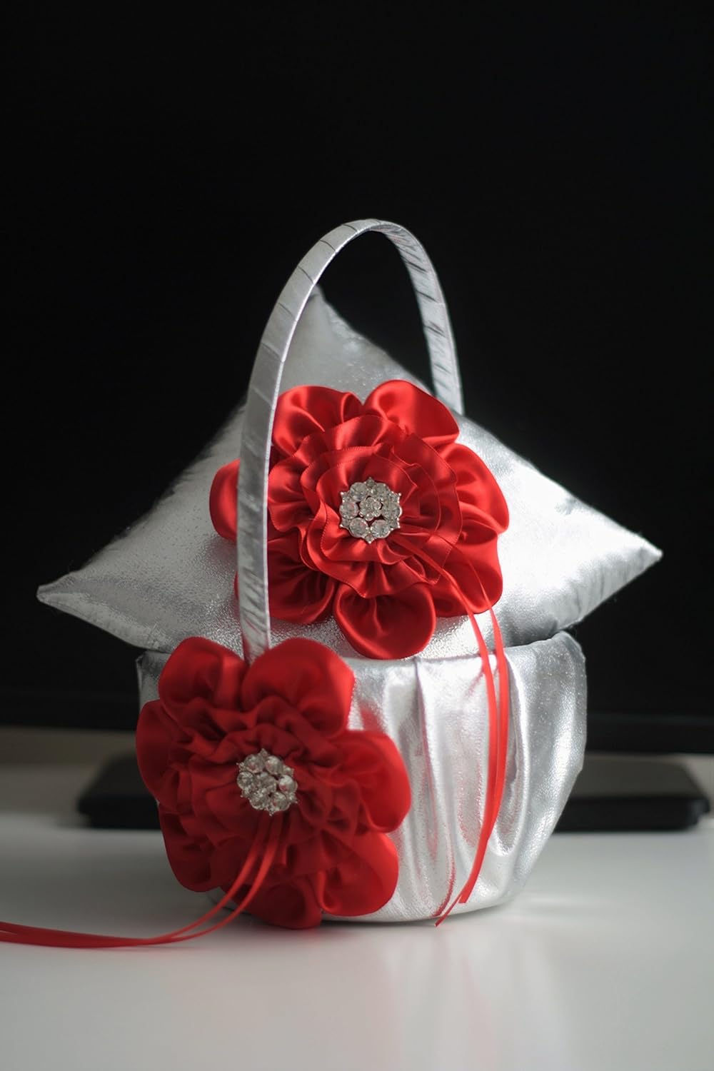 red flower girl basket