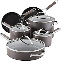 Ayesha Curry Kitchenware Professional Hard Anodized Nonstick Cookware Pots and Pans Set, 10 Piece, Charcoal