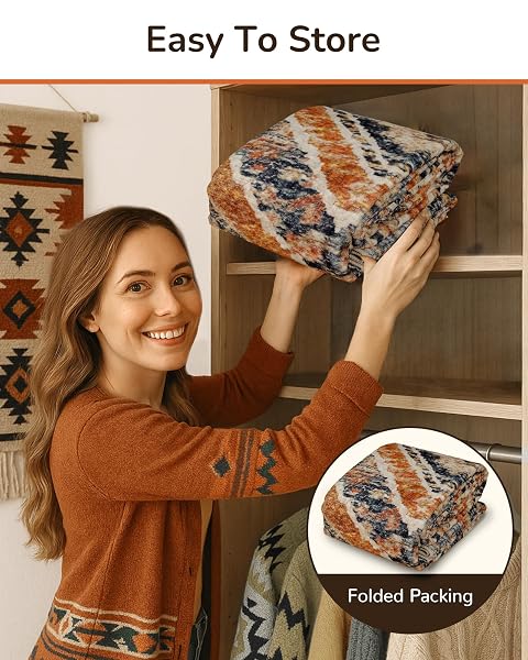 AREA RUG 6X9 RUG MACHINE WASHABLE NON-SLIP LOW PILE PRINT PATTERN WESTERN RUG FALL RUG FOR LIVING ROOM BEDROOM ENTRYWAY TRIBAL SERIES -ORANGE/BROWN