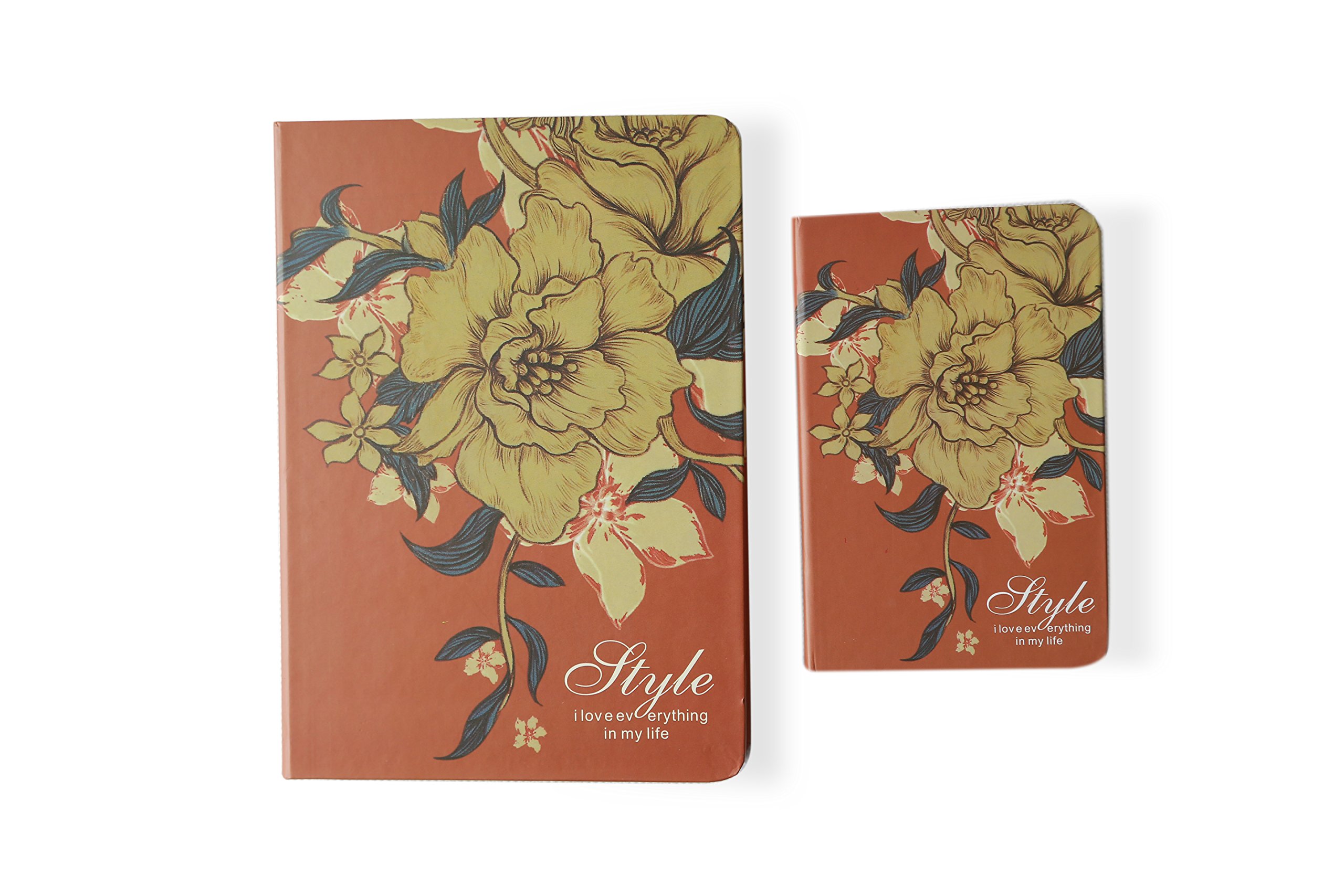 Novago Set of 2 Notepads, Notebooks, Writing Books with Floral Design (Brown)