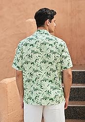 Mens Hawaiian Shirts Cotton Short Sleeve Button
