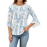 3/4 Sleeve Tops for Women Floral Print Fashion Blouses Loose Fit Tunic Top Bohemian Bell Sleeve T-Shirts Dressy Casual